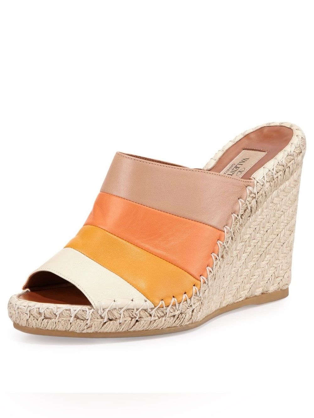 Valentino 1975 striped leather espadrille wedge sandals size 39
